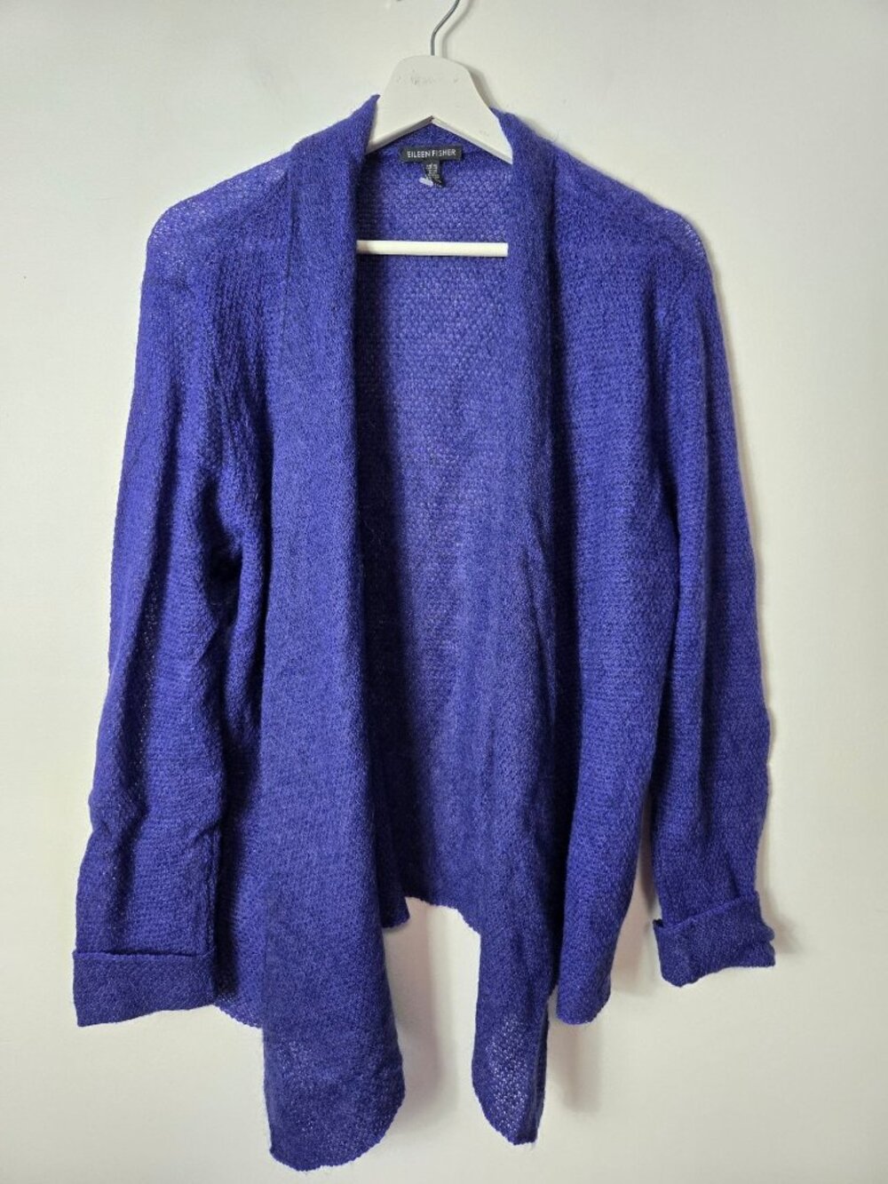 Eileen Fisher Open-Front Wool Cashmere Blend Cardigan Size L Draped Shawl Collar